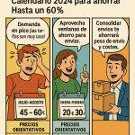 Cómic con tres viñetas que muestran picos de demanda, ventanas de ahorro y consejos de NXTP.es para ahorrar en envíos a Bulgaria.