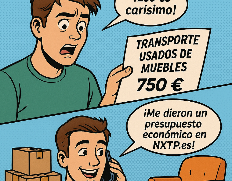Ilustración estilo cómic sobre cómo enviar muebles usados a Bulgaria sin arruinarte con NXTP.es.