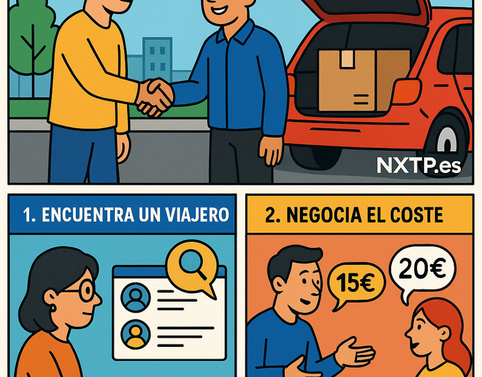 Ilustración cómic Flat Design sobre envío con seguro barato a Bulgaria por 1 €, con logo NXTP.es.