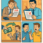 Ilustración cómic Flat Design sobre devolución de IVA en envíos a Bulgaria, con logo NXTP.es.