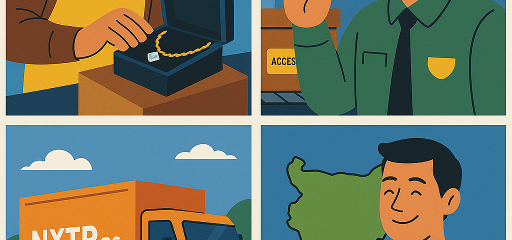 Ilustración cómic Flat Design sobre envíos stealth con embalaje discreto y NXTP.es.