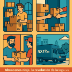 Ilustración cómic Flat Design sobre almacenes ninja y crowdstorage en Bulgaria con NXTP.es.