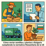 Ilustración cómic Flat Design sobre envío de semillas y plantas a Bulgaria de forma legal y segura con NXTP.es