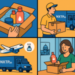 Ilustración cómic Flat Design sobre envío de cosmética y perfumería a Bulgaria con NXTP.es