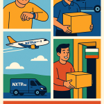 Ilustración cómic Flat Design sobre envíos urgentes a Bulgaria en menos de 48 horas con NXTP.es