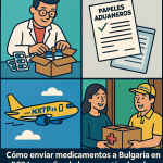 Ilustración cómic Flat Design sobre cómo enviar medicamentos a Bulgaria sin que los retengan en aduanas con NXTP.es.