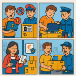 Ilustración cómic Flat Design sobre errores al enviar electrónicos a Bulgaria y cómo evitarlos con NXTP.es