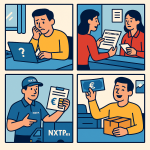 Ilustración cómic Flat Design sobre qué hacer si un envío a Bulgaria desaparece con NXTP.es.