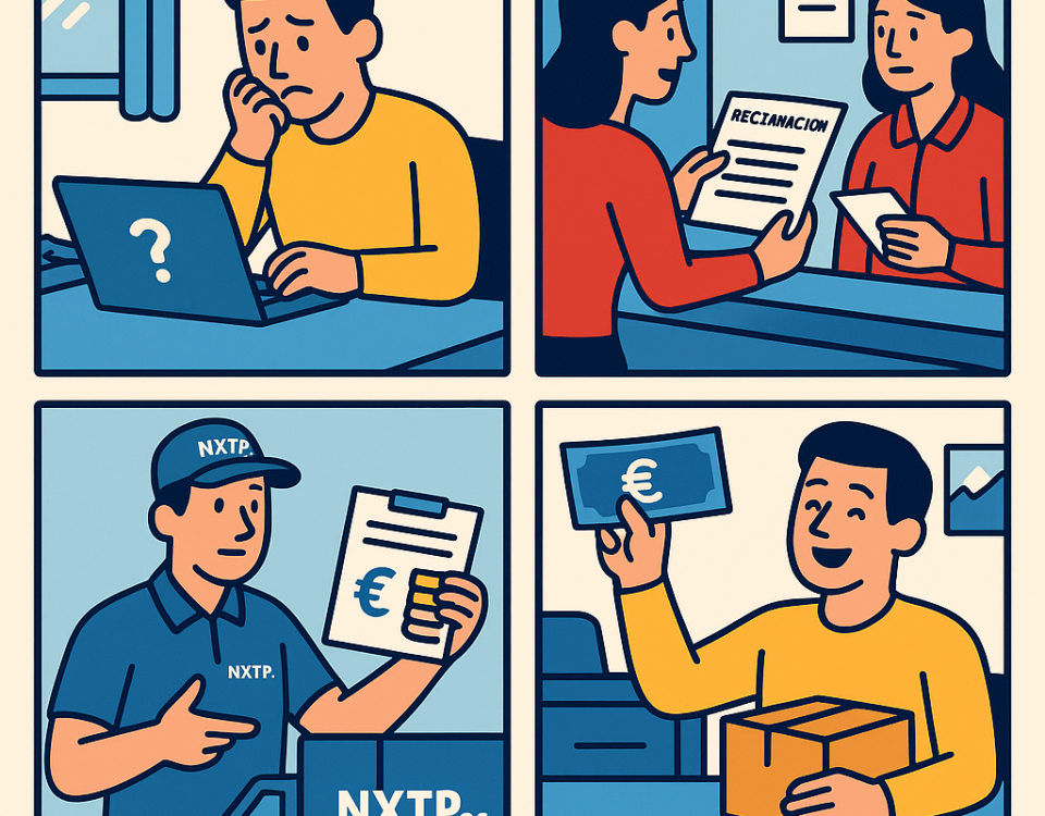 Ilustración cómic Flat Design sobre qué hacer si un envío a Bulgaria desaparece con NXTP.es.