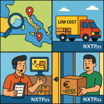 Ilustración cómic Flat Design sobre transportistas ocultos España–Bulgaria con NXTP.es.