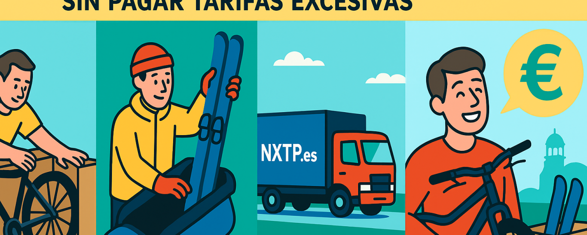 Ilustración cómic Flat Design sobre envío de material deportivo a Bulgaria con NXTP.es