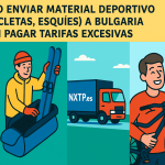 Ilustración cómic Flat Design sobre envío de material deportivo a Bulgaria con NXTP.es