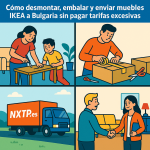 Ilustración cómic Flat Design sobre envío de muebles IKEA a Bulgaria con NXTP.es.
