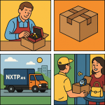 Ilustración cómic Flat Design sobre envío de productos de lujo a Bulgaria con NXTP.es.