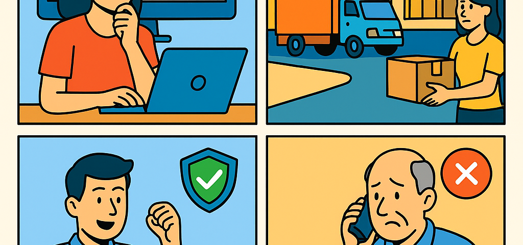 Ilustración cómic sobre comparador envíos con seguro incluido, NXTP.es