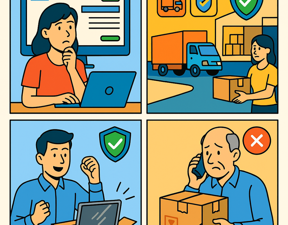 Ilustración cómic sobre comparador envíos con seguro incluido, NXTP.es
