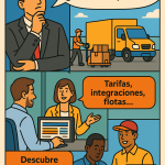 Ilustración cómic sobre comparador envíos empresas y soluciones corporativas NXTP.es