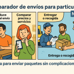 Ilustración cómic paso a paso de cómo usar un comparador envíos particulares