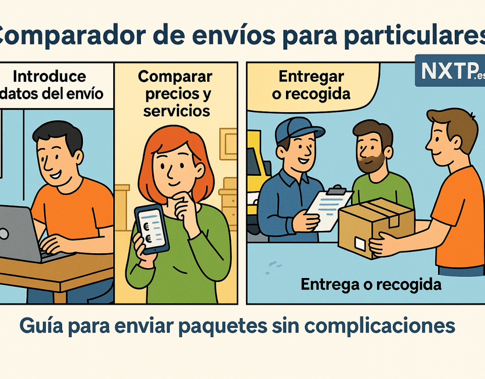 Ilustración cómic paso a paso de cómo usar un comparador envíos particulares