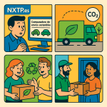 Ilustración cómic sobre comparador envíos sostenibles con transporte eco-friendly