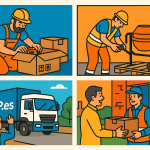 Ilustración cómic Flat Design sobre envío de herramientas y material de construcción a Bulgaria con NXTP.es.