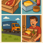 Ilustración cómic Flat Design sobre envío de productos locales españoles a Bulgaria con NXTP.es.