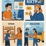 Ilustración cómic sobre comparadores de envíos para dropshipping entre España y Bulgaria