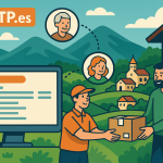 Ilustración cómic flat design sobre comparador de envíos en zonas rurales de Bulgaria