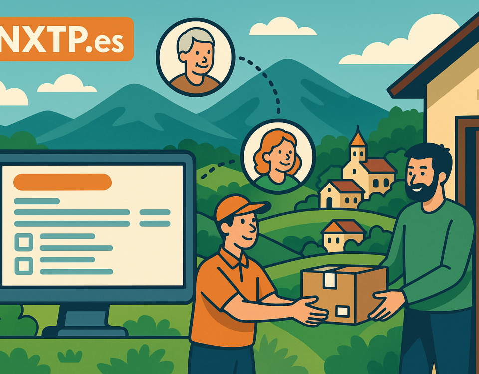 Ilustración cómic flat design sobre comparador de envíos en zonas rurales de Bulgaria