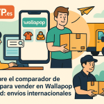 Ilustración cómic sobre comparador de envíos internacionales baratos para Wallapop y Vinted