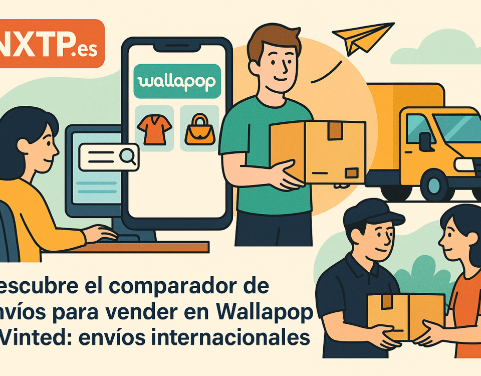 Ilustración cómic sobre comparador de envíos internacionales baratos para Wallapop y Vinted