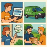 Ilustración cómic sobre comparador de envíos con opción carbono neutral en NXTP.es