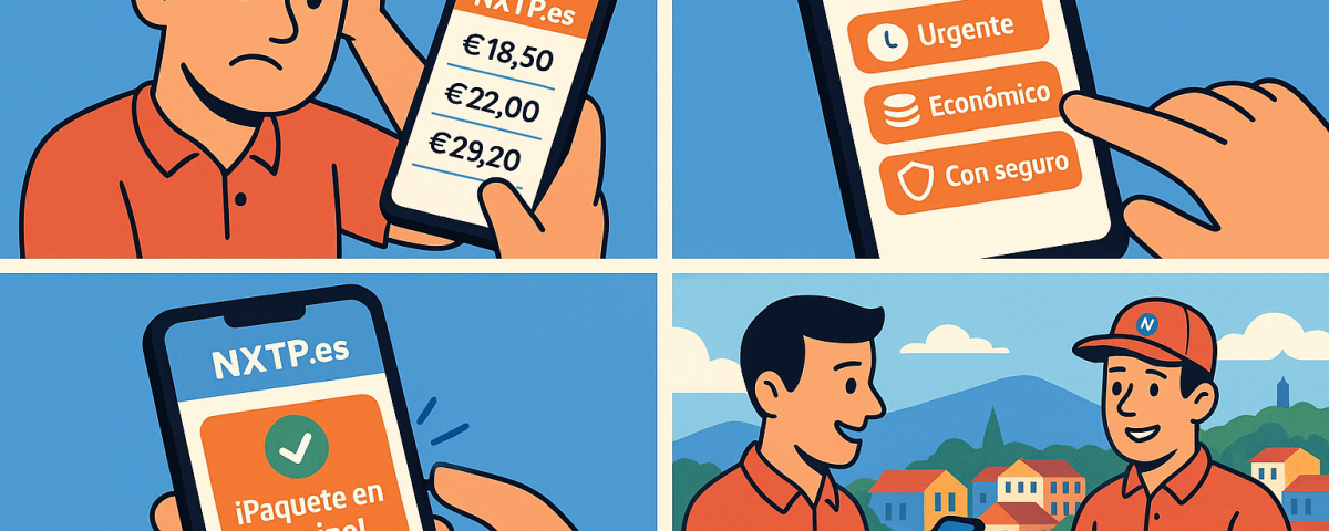 Ilustración cómic sobre gestión de envíos desde el móvil con NXTP.es