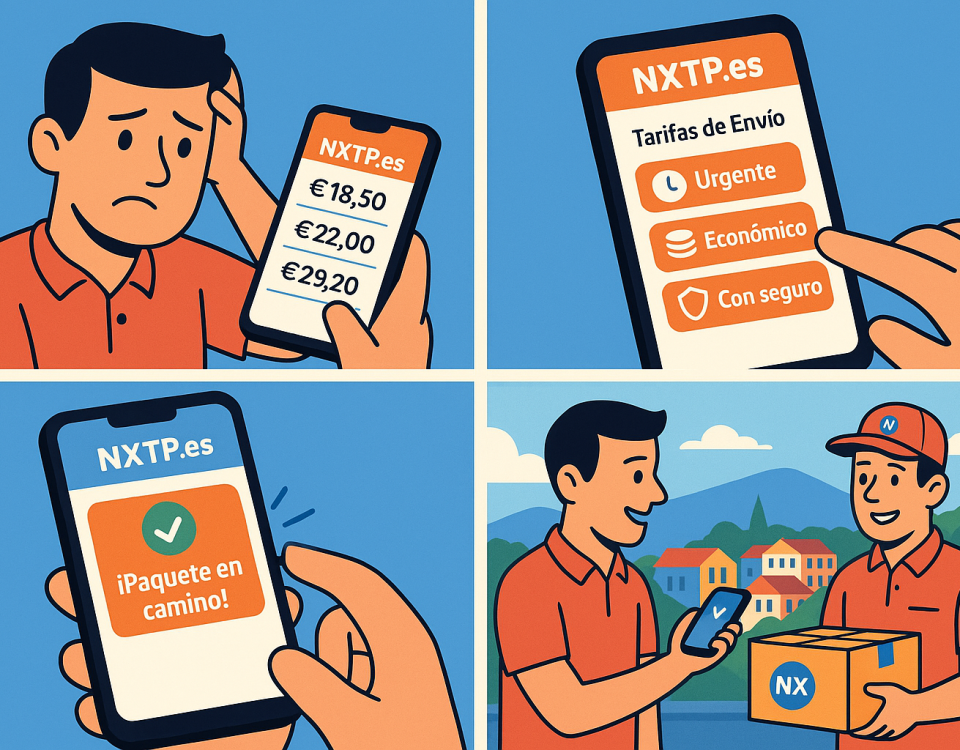 Ilustración cómic sobre gestión de envíos desde el móvil con NXTP.es