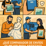 Ilustración cómic sobre envíos de cuadros y esculturas con NXTP.es