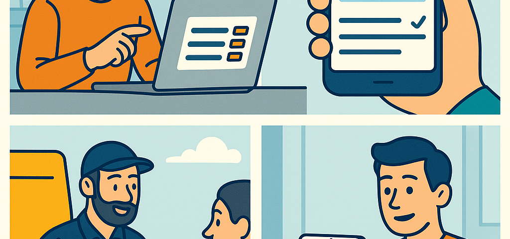 Ilustración cómic en flat design sobre el envío seguro de dispositivos electrónicos con NXTP.es