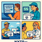 Ilustración cómic sobre envíos de muestras biológicas internacionales con NXTP.es
