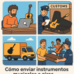 Ilustración cómic sobre envío de instrumentos musicales a giras internacionales con NXTP.es
