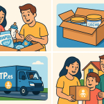 Ilustración cómic Flat Design sobre envío de productos de bebé a Bulgaria con NXTP.es.