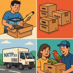 Ilustración cómic Flat Design sobre envío de productos para mascotas exóticas a Bulgaria con NXTP.es.
